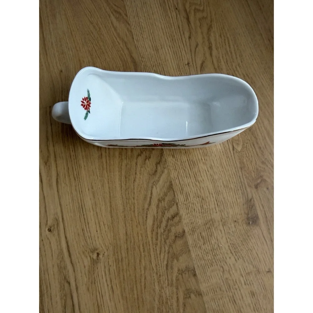 Vintage Christmas Gravy Boat Large  Sleigh Holiday Porcelain Fine China